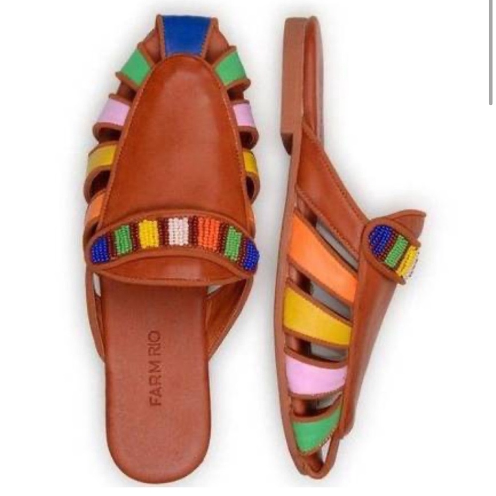 NEW Farm Rio Sandals Rainbow Beaded Mule